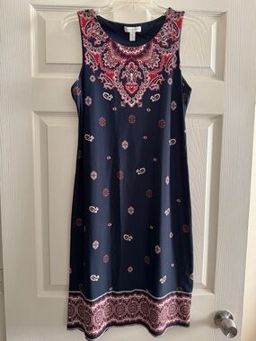 Charter Club Navy and Pink Paisley Midi Dress